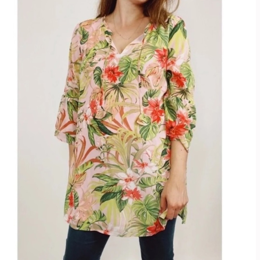 NEW J.Jill Pink & Tropical Floral Flowy Tunic Dress